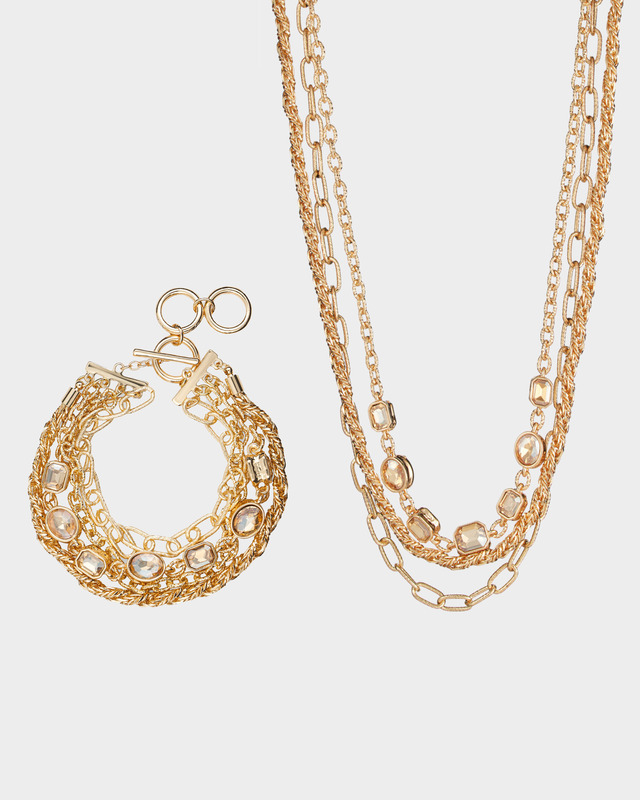 Комплект: трехслойное колье и браслет