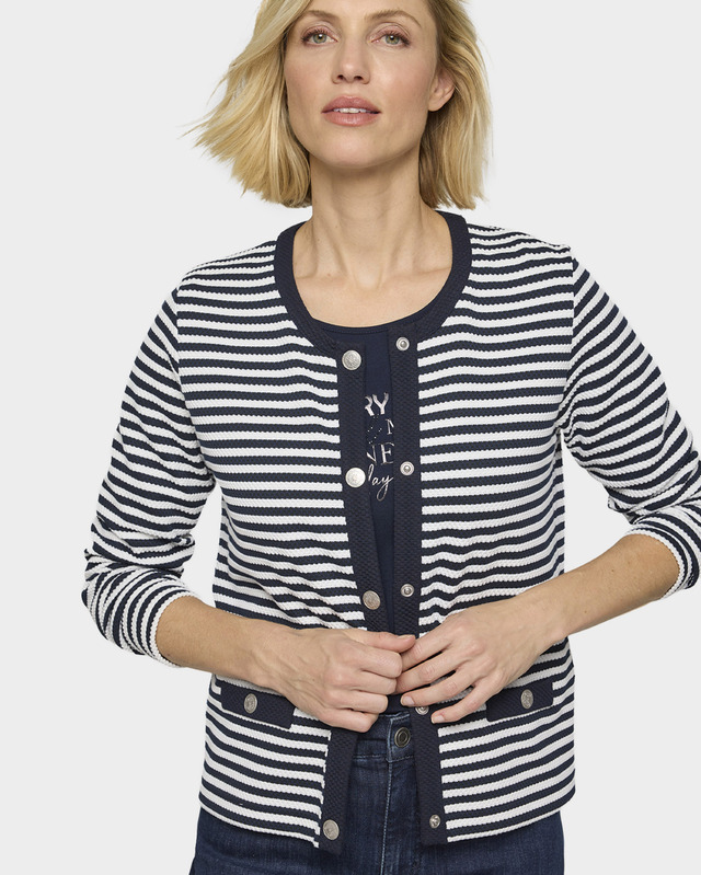 Кардиган в бретонскую полоску с серебристыми металлическими кнопками