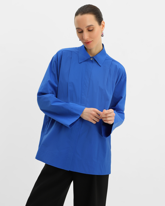 Хлопковая рубашка с широкими рукавами и декоративными складками