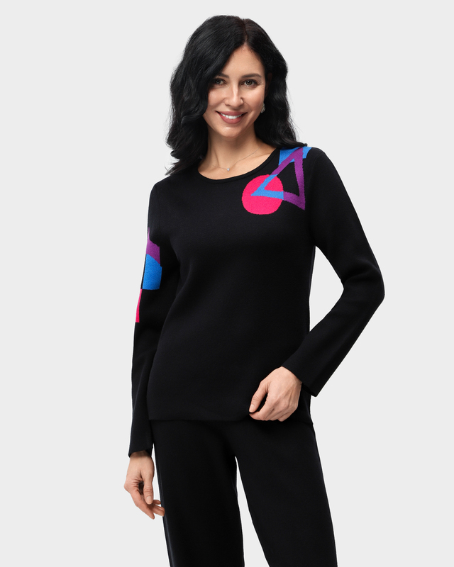 Вязаный пуловер свободного кроя с ярким жаккардовым узором