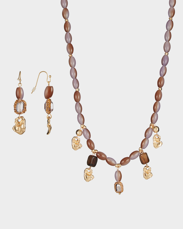 Комплект: колье и серьги с натуральным агатом