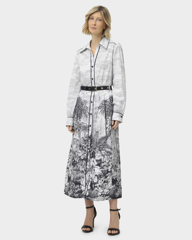 Платье-рубашка из хлопка с уникальным принтом и ремнем в комплекте 48290₽