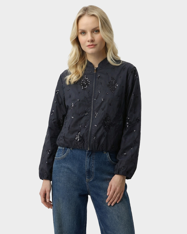 Бомбер из хлопка с декором пришивными пайетками в тон