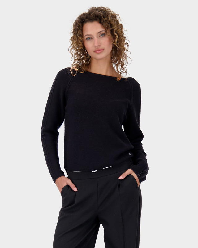 Хлопковый пуловер с декором стразами на рукавах