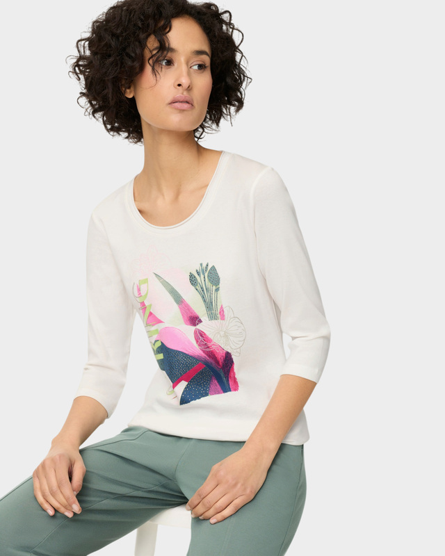 Хлопковый лонгслив с цветочным принтом и стразами