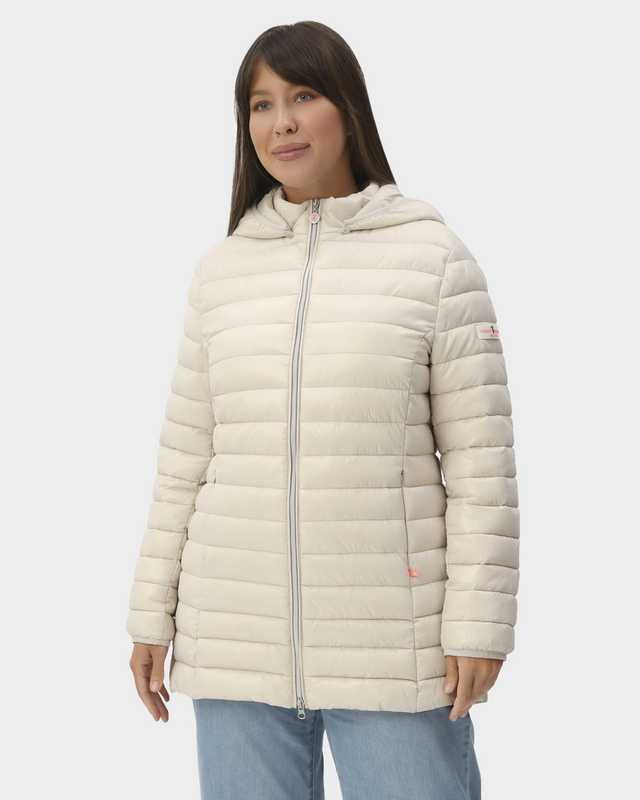 Удлиненная стеганая куртка со съемным капюшоном