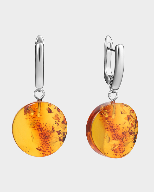 Серьги с крупным натуральным янтарем
