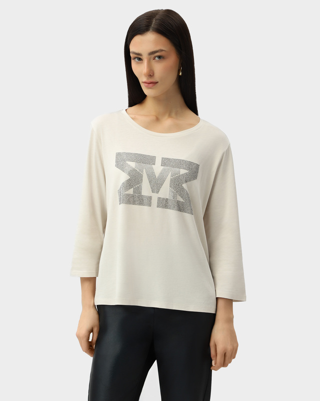 Лонгслив из хлопка и модала с декором стразами