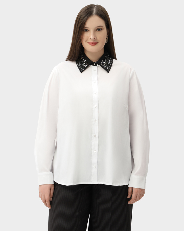 Рубашка со съемным отложным воротником и декором серебристыми кристаллами 19390₽