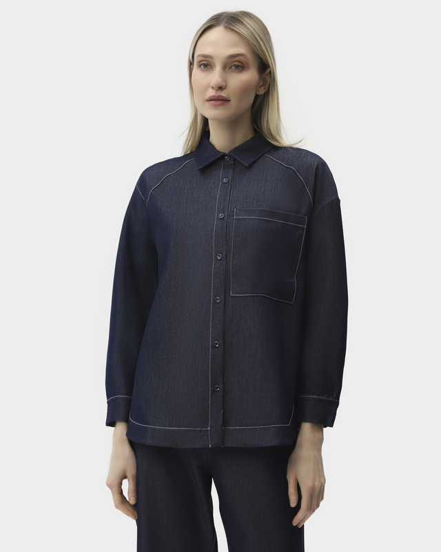 Рубашка из денима со спущенной линией плеч и накладным карманом