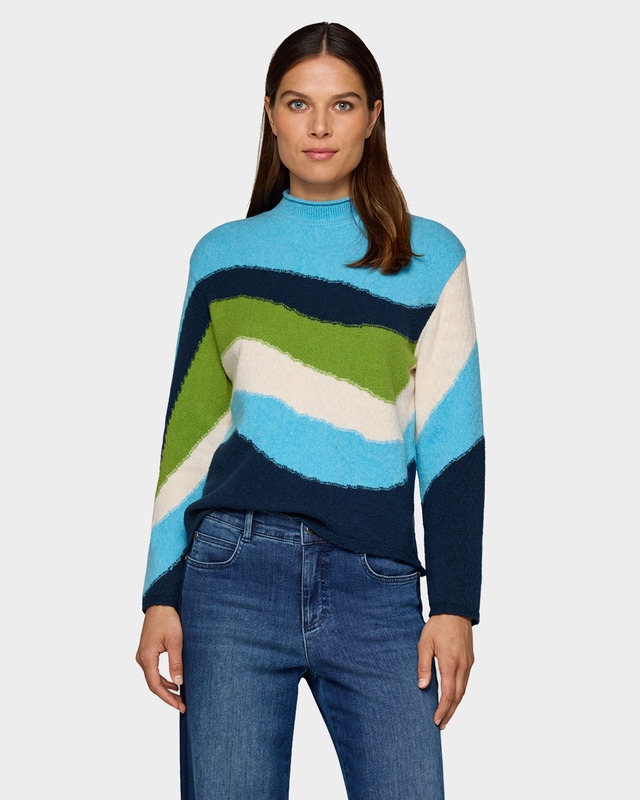 Пуловер контрастной вязки с хлопком в составе