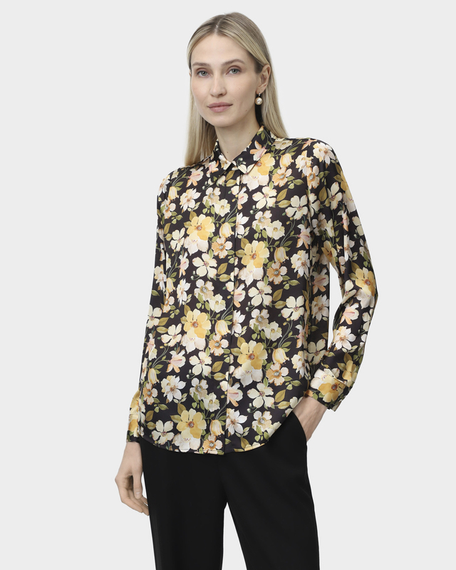 Блузка прямого силуэта с ярким цветочным принтом