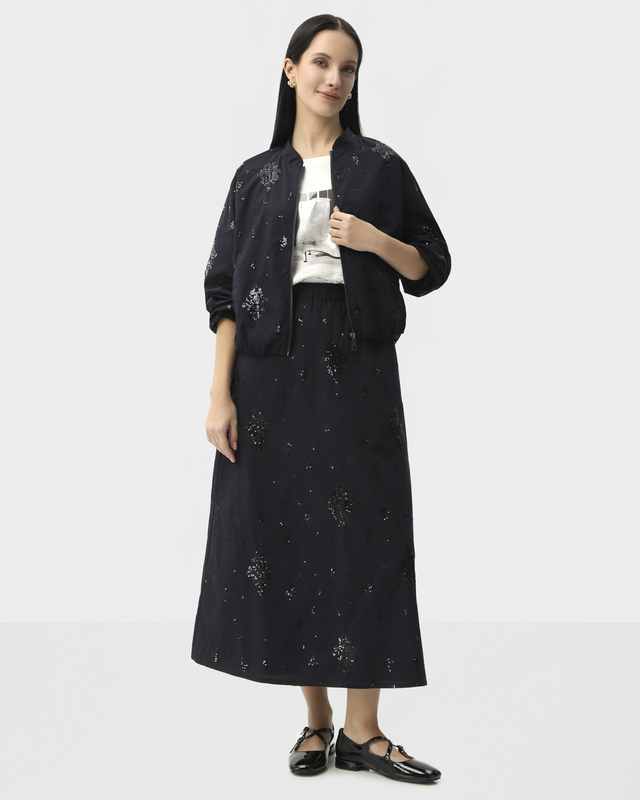 Миди-юбка с пришивными пайетками и эластичным поясом