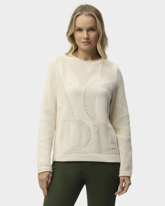 Пуловер фактурной вязки со стразами