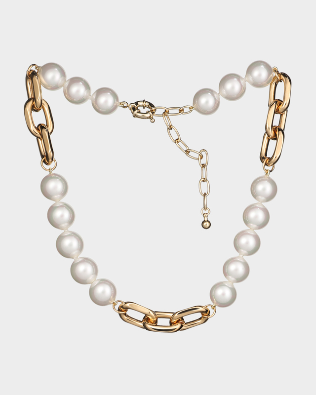 Колье с жемчугом Майорка и звеньями позолоченной цепи