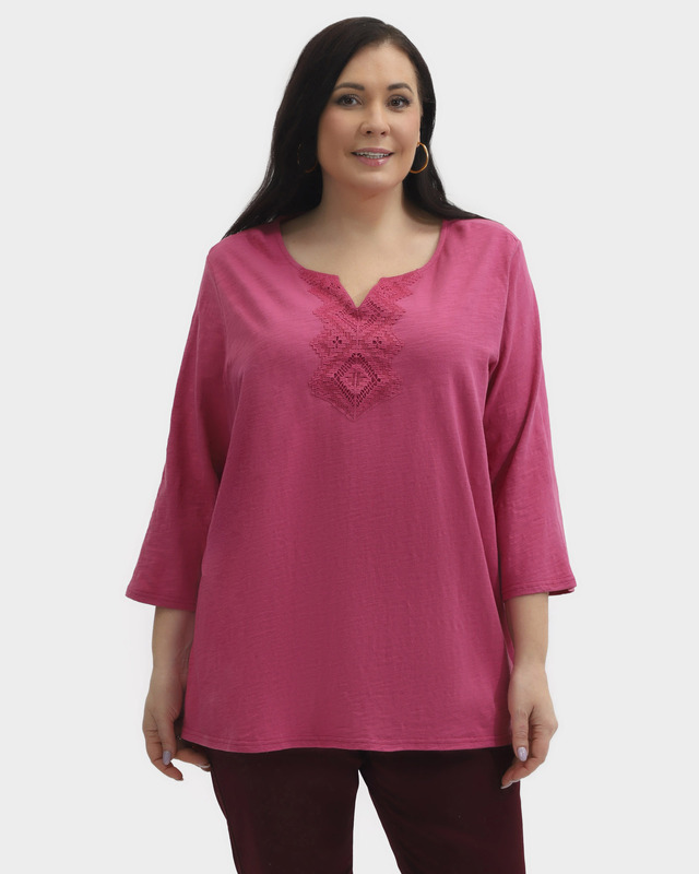 Хлопковая блузка с декором в виде кружева