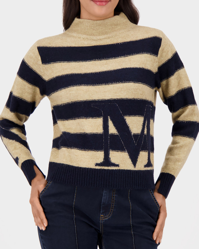 Пуловер в полоску с вискозой в составе и декором стразами