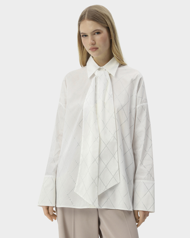 Блузка из хлопкового поплина с декором мерцающими стразами