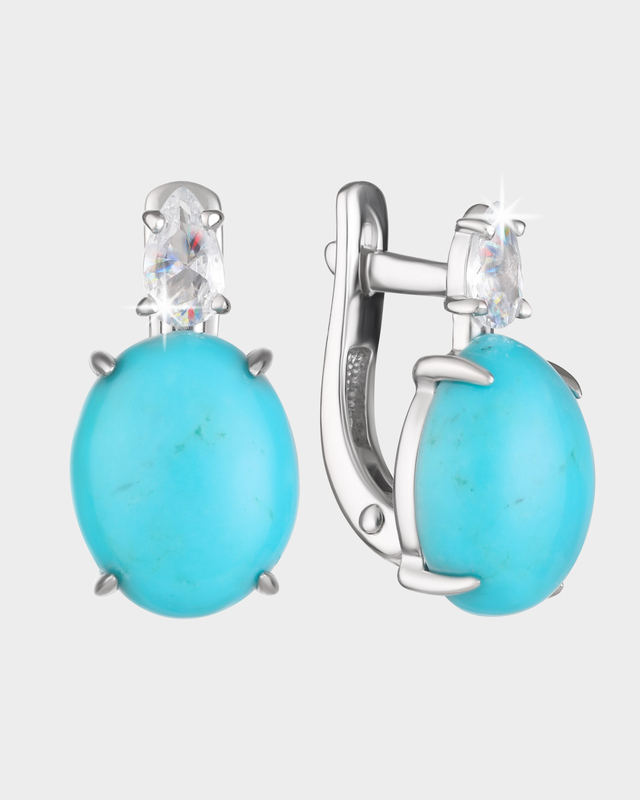Серебряные серьги с бирюзой и фианитами