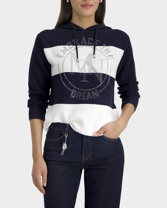 Трикотажное худи с удобным капюшоном и аппликацией из термоклеевых стразов