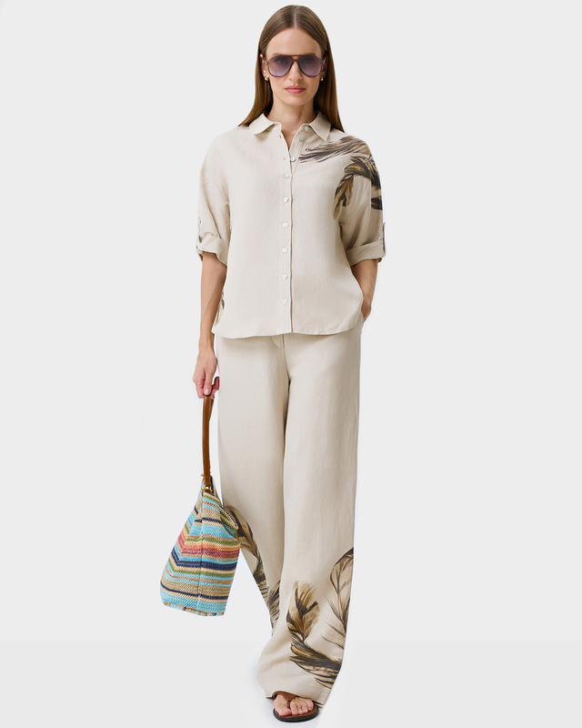 Брюки из вискозы и льна с авторским принтом