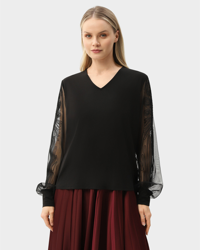 Блузка прямого кроя с объемными рукавами из шифона