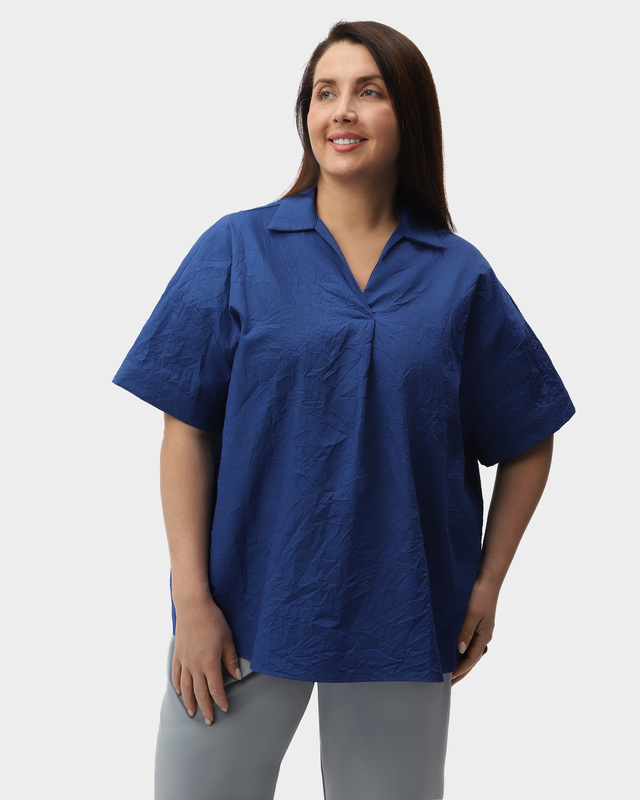 Блузка из жатого хлопка с широкими цельнокроеными рукавами