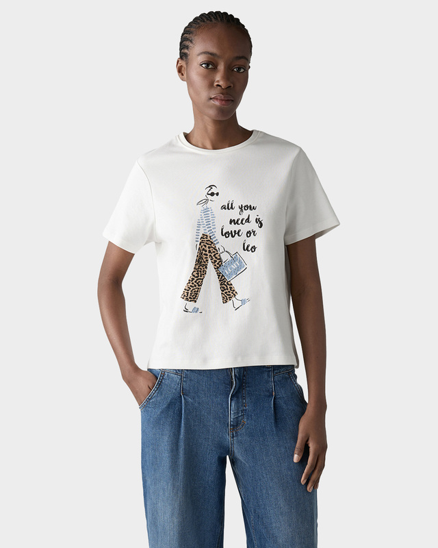 Хлопковая футболка с крупным принтом и термоклеевыми стразами