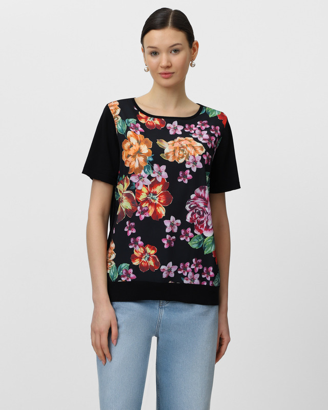 Блузка из двух тканей с цветочным принтом