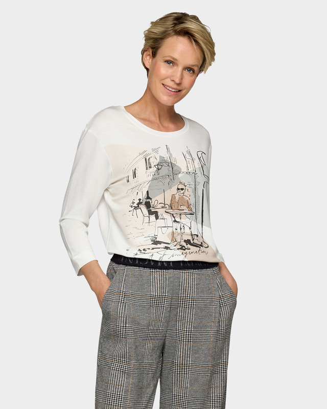 Лонгслив из тонкого футера с принтом и стразами