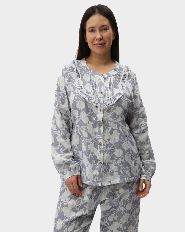 Пижамная блузка из натурального хлопка с цветочным принтом