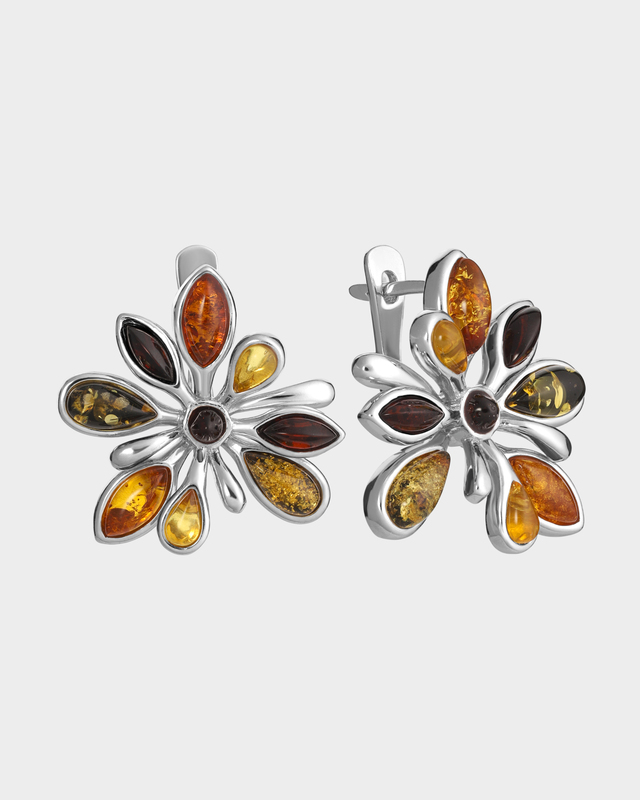 Серьги из серебра с натуральным балтийским янтарем нескольких оттенков