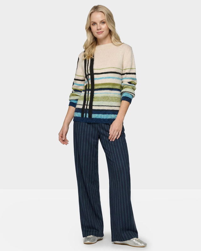 Брюки прямого кроя с жаккардовым узором в полоску и эластичным поясом