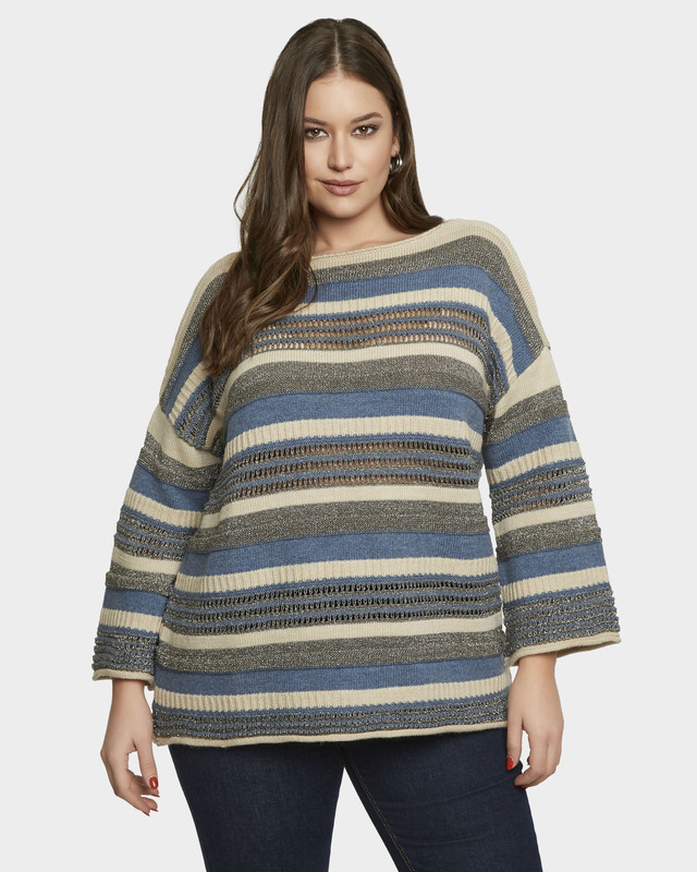 Пуловер свободного кроя в полоску с шерстью в составе