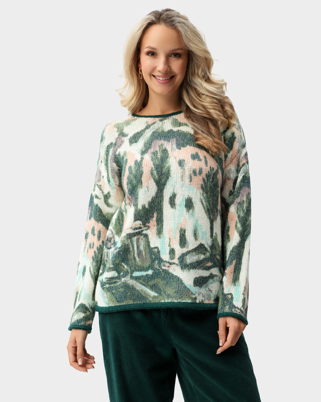 Пуловер с мохером в составе и стильным рисунком