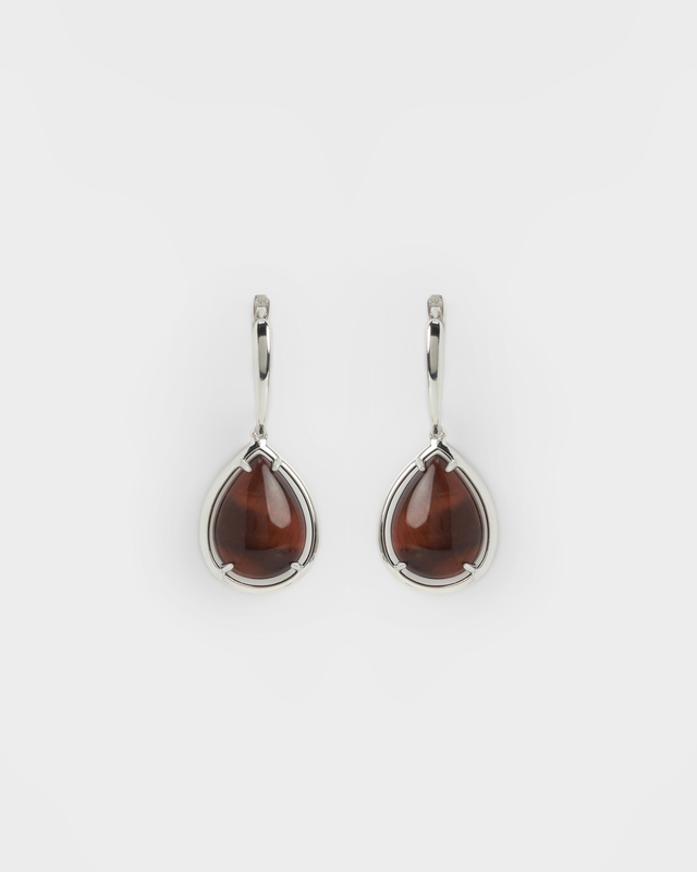 Серьги из серебра с красными камнями «Тигровый глаз»