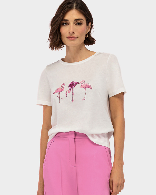 Футболка из модала и хлопка с рисунком фламинго и пайетками