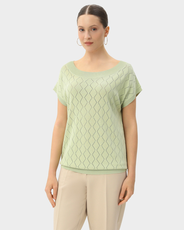 Вязаный ажурный пуловер с  коротким рукавом