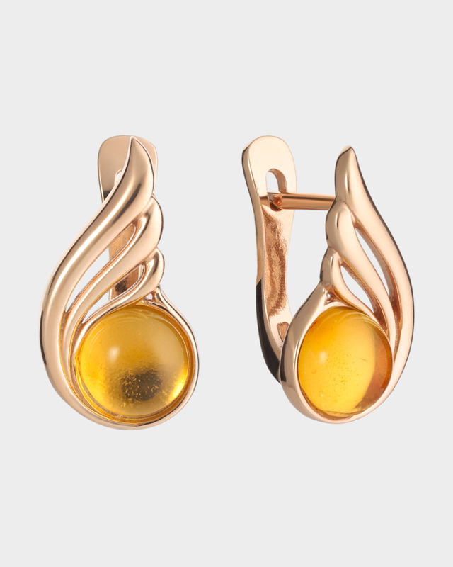 Золоченые серьги с балтийским янтарем лимонного оттенка