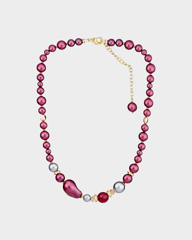 Позолоченное колье из рубеллита и жемчуга Майорка