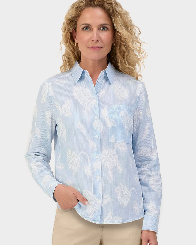 Хлопковая рубашка в полоску с фактурным цветочным принтом