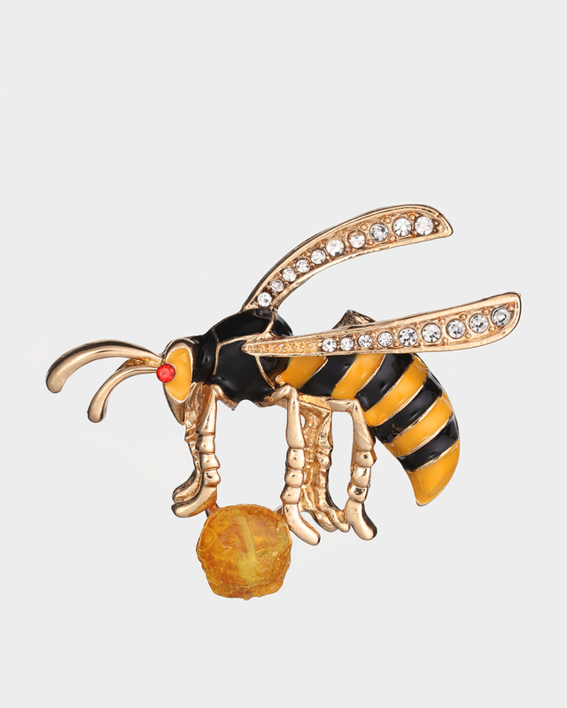 Брошь в виде пчелы c натуральным янтарем
