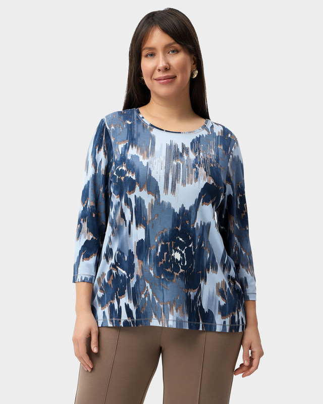 Блузка с абстрактным принтом и стразами