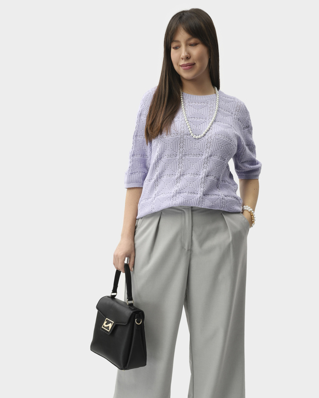 Пуловер ажурной геометрической вязки