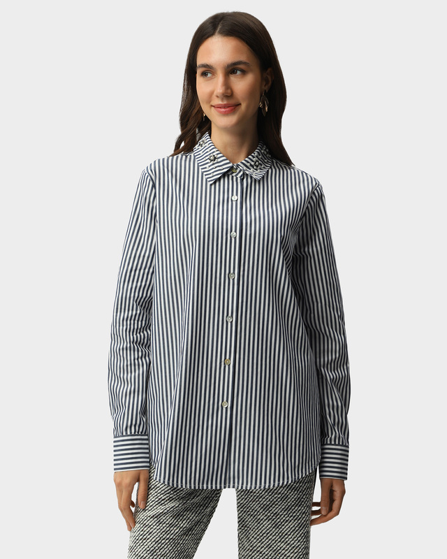 Рубашка прямого силуэта в полоску с бисером