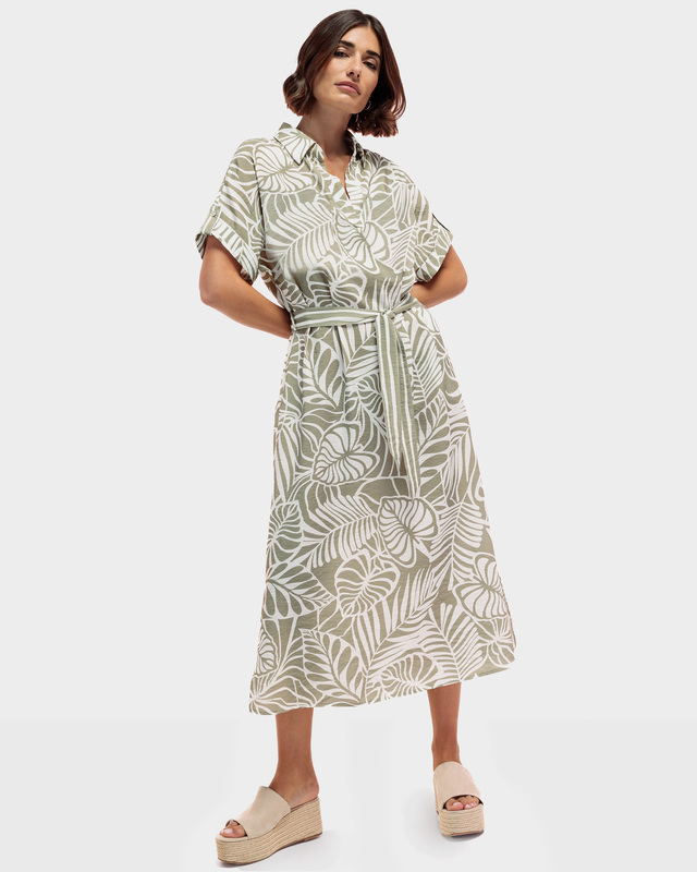 Легкое платье-миди с тропическим принтом