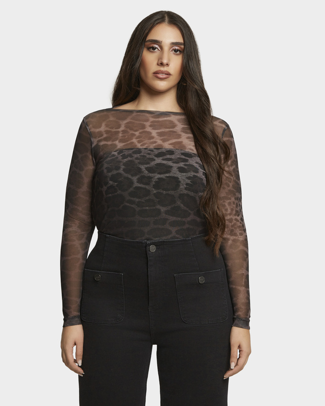 Полупрозрачный сетчатый топ с леопардовым принтом
