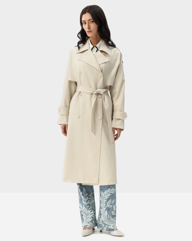 Двубортный плащ из материала с водоотталкивающими свойствами