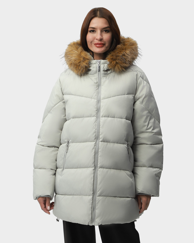 Куртка прямого силуэта из ветроустойчивого материала со съемным капюшоном с меховой опушкой