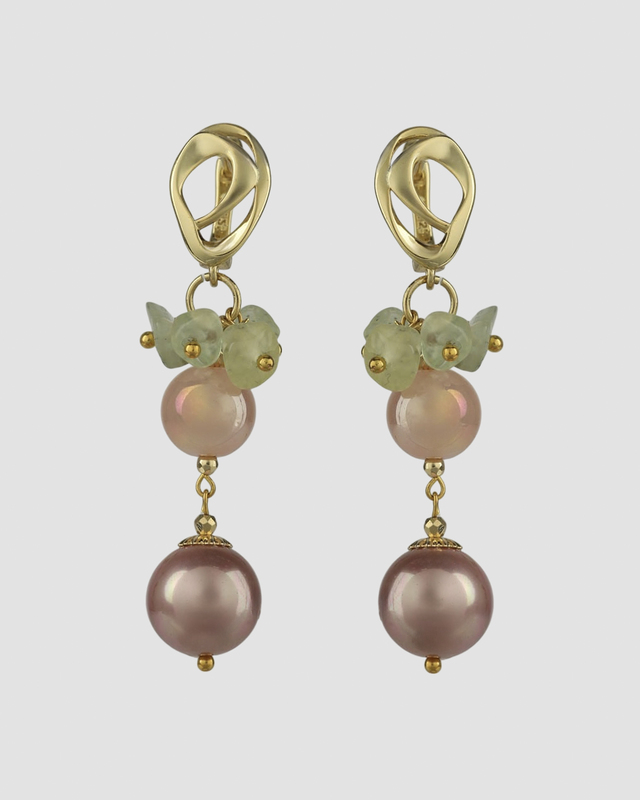 Серьги с жемчугом Майорка и натуральным пренитом